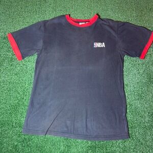 Vintage NBA Elevation Ringer T-Shirt Mens Medium Black Red Y2K Embroidered Logo